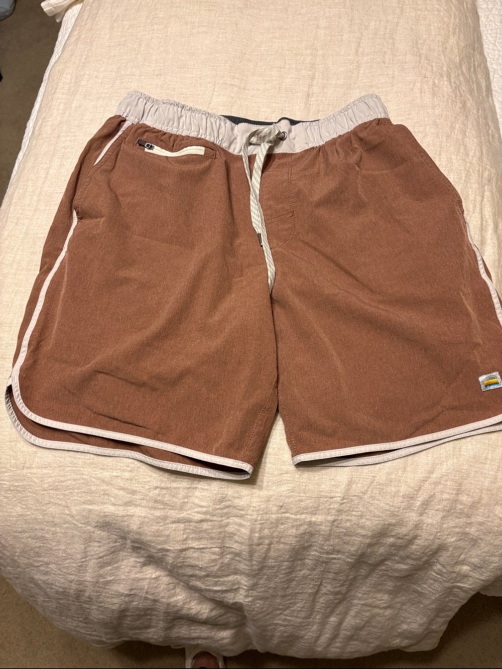 Vuori Rust Terry Athletic Drawstring Shorts with Cream Trim
